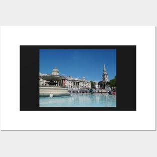 Trafalgar Square fountain in London Posters and Art